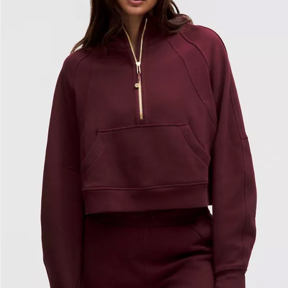 NWT Lululemon Scuba Oversized Half-Zip Hoodie in Garnet with Gold Zipper XS/S